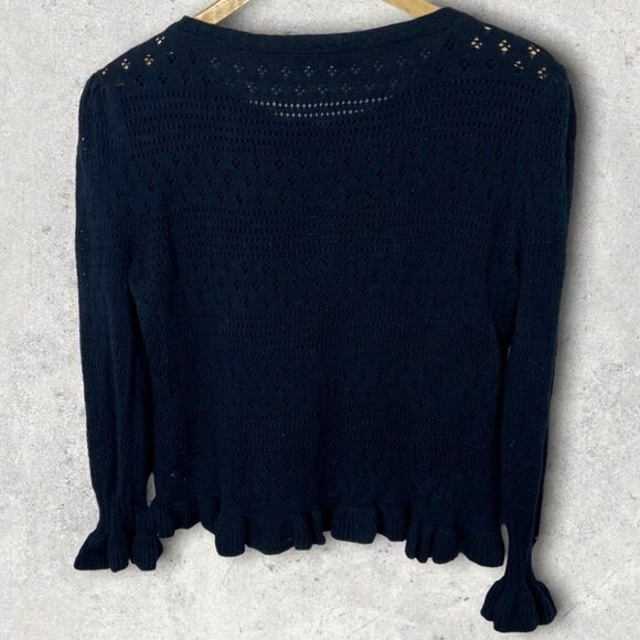 LOVESHACKFANCY Alpaca Boho Wool‎ Blue Sweater Puff Sleeve Ruffle Trim Size Large - Picture 3 of 10